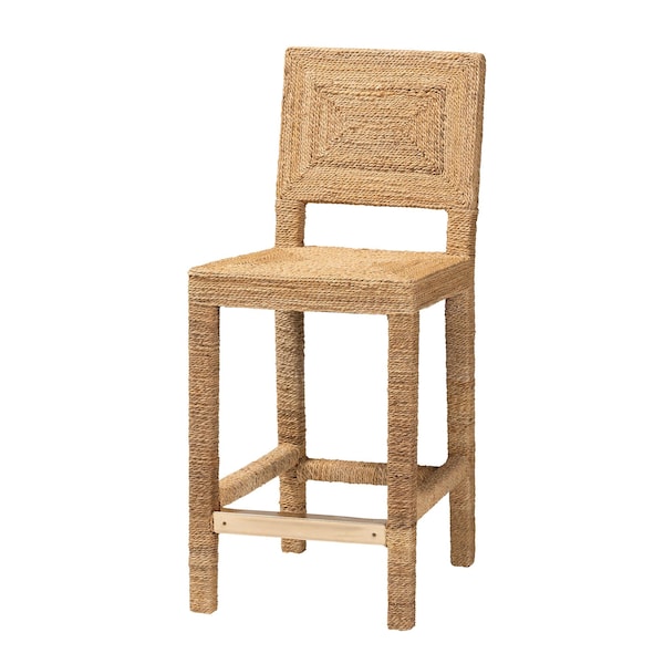 Bali & Pari Anfield Modern Bohemian Natural Seagrass and Mahogany Wood Counter Stool - 243-13486-ZORO