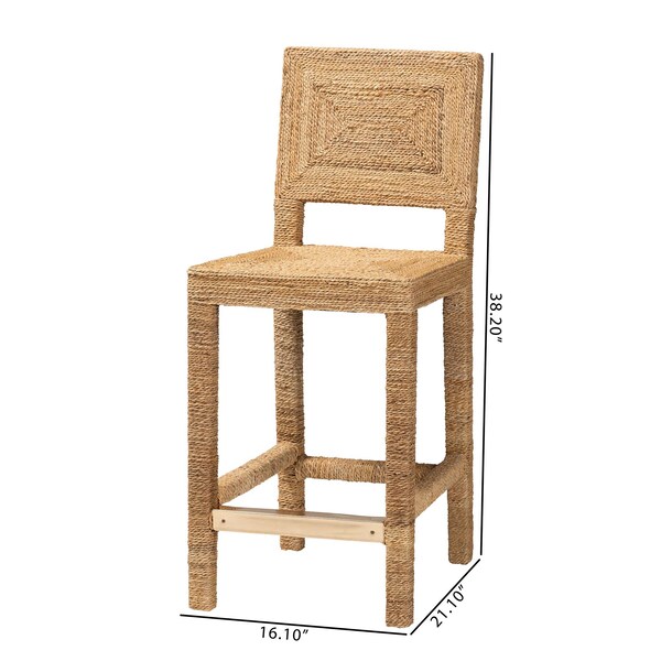 Bali & Pari Anfield Modern Bohemian Natural Seagrass and Mahogany Wood Counter Stool - 243-13486-ZORO