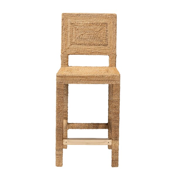 Bali & Pari Anfield Modern Bohemian Natural Seagrass and Mahogany Wood Counter Stool - 243-13486-ZORO