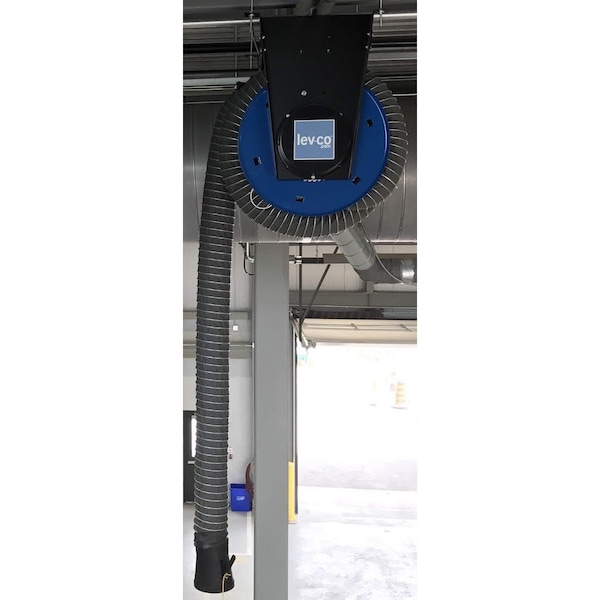 Lev-Co 6" low temp motorized hose reel c/w 25' of hose, electric motor and remote control - HRE-6-25-LT