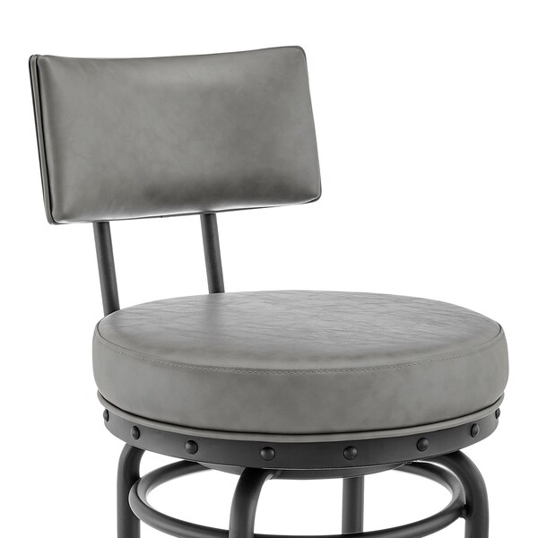 Armen Living Rees Swivel Counter or Bar Stool in Black Finish with Gray Faux Leather - 840254333628