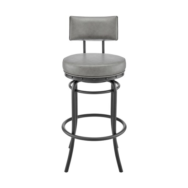 Armen Living Rees Swivel Counter or Bar Stool in Black Finish with Gray Faux Leather - 840254333628