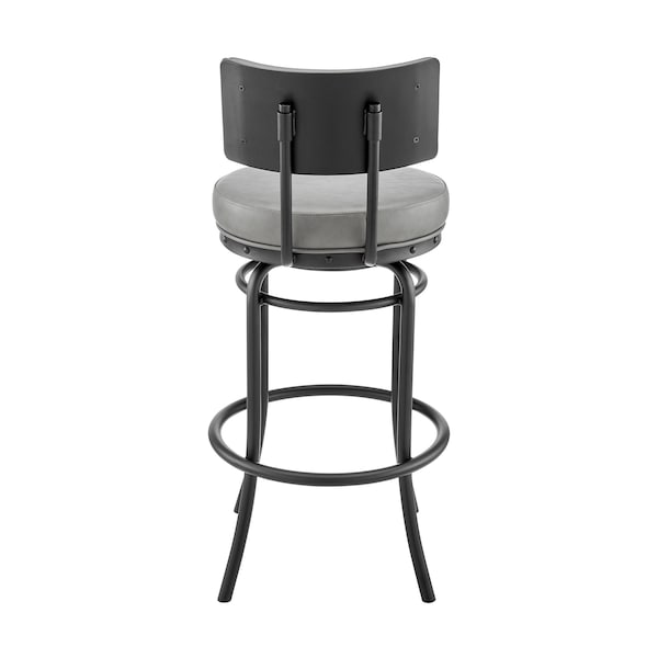 Armen Living Rees Swivel Counter or Bar Stool in Black Finish with Gray Faux Leather - 840254333628