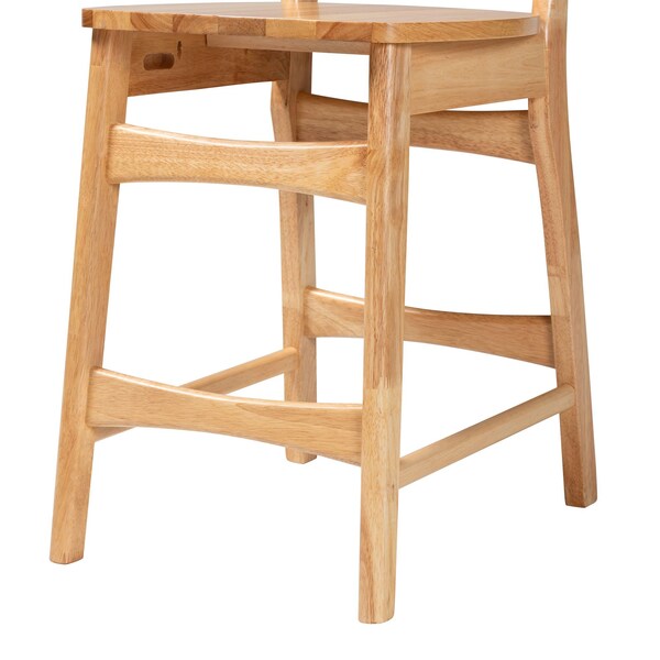 Baxton Studio Tadeo Mid-Century Modern Oak Brown Finished Wood and Rattan 2-Piece Counter Stool Set, PR - 239-2PC-13421-ZORO