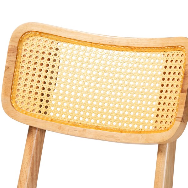 Baxton Studio Tadeo Mid-Century Modern Oak Brown Finished Wood and Rattan 2-Piece Counter Stool Set, PR - 239-2PC-13421-ZORO
