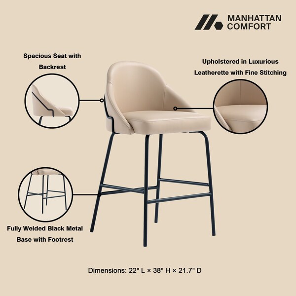Manhattan Comfort Gracie Counter Stool  in Tan and Black - CS019-BTN