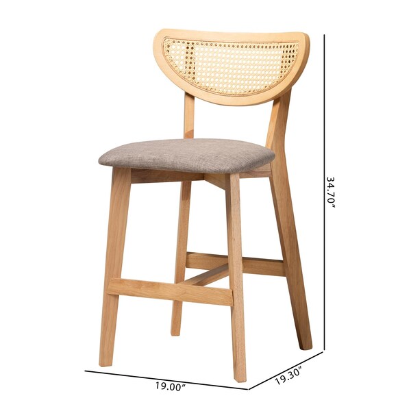 Baxton Studio Dannell Mid-Century Modern Grey Fabric and Natural Oak Finished Wood 2-Piece Counter Stool Set, PR - 235-2PC-13306-ZORO