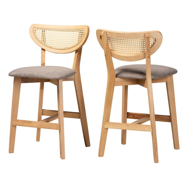 Baxton Studio Dannell Mid-Century Modern Grey Fabric and Natural Oak Finished Wood 2-Piece Counter Stool Set, PR - 235-2PC-13306-ZORO
