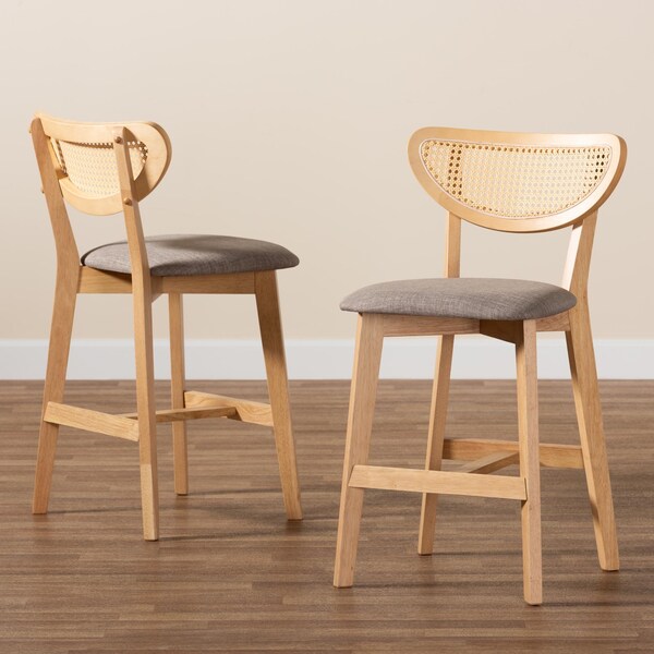 Baxton Studio Dannell Mid-Century Modern Grey Fabric and Natural Oak Finished Wood 2-Piece Counter Stool Set, PR - 235-2PC-13306-ZORO