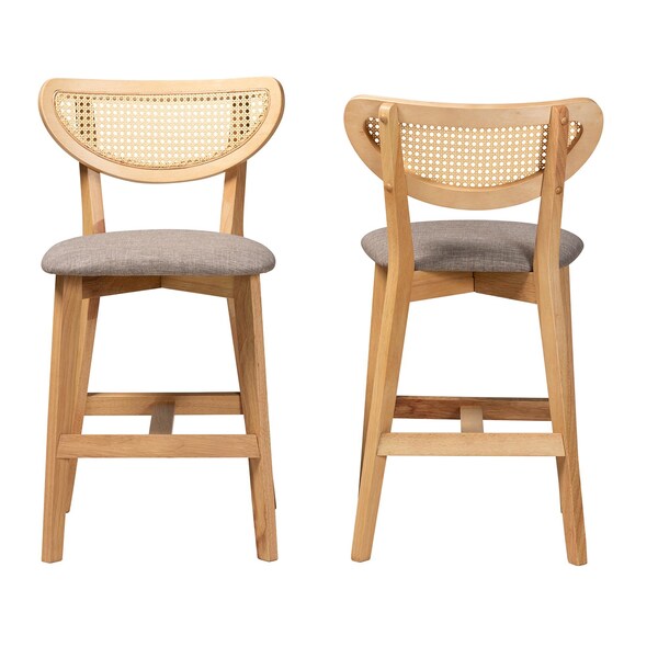 Baxton Studio Dannell Mid-Century Modern Grey Fabric and Natural Oak Finished Wood 2-Piece Counter Stool Set, PR - 235-2PC-13306-ZORO