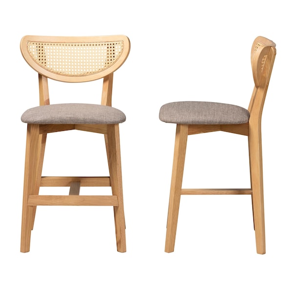Baxton Studio Dannell Mid-Century Modern Grey Fabric and Natural Oak Finished Wood 2-Piece Counter Stool Set, PR - 235-2PC-13306-ZORO