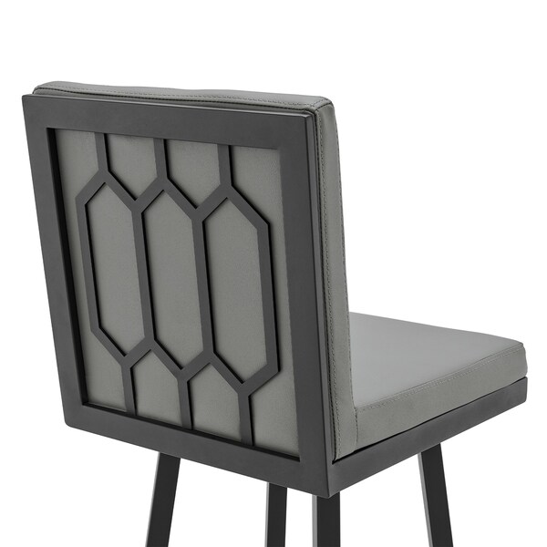 Armen Living Gem Swivel Modern Black Metal and Gray Faux Leather Bar and Counter Stool - LCGEBABLGR30