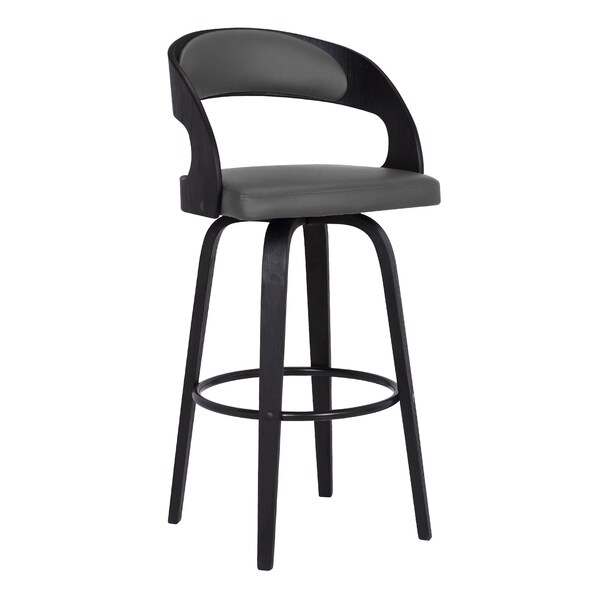Armen Living Shelly 26" Counter Height Swivel Gray Faux Leather and Black Wood Bar Stool - LCSHBAGRBL26