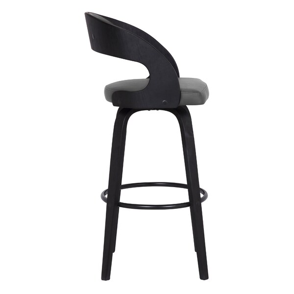 Armen Living Shelly 26" Counter Height Swivel Gray Faux Leather and Black Wood Bar Stool - LCSHBAGRBL26