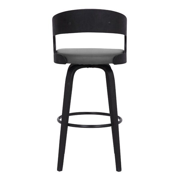 Armen Living Shelly 26" Counter Height Swivel Gray Faux Leather and Black Wood Bar Stool - LCSHBAGRBL26