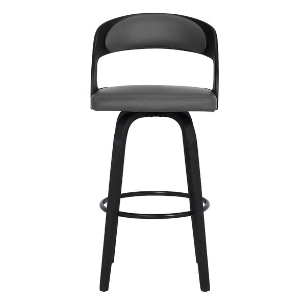 Armen Living Shelly 26" Counter Height Swivel Gray Faux Leather and Black Wood Bar Stool - LCSHBAGRBL26