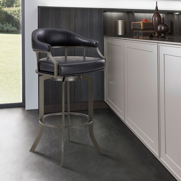 Armen Living Shelly 26" Counter Height Swivel Gray Faux Leather and Black Wood Bar Stool - LCSHBAGRBL26