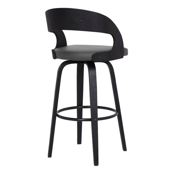 Armen Living Shelly 26" Counter Height Swivel Gray Faux Leather and Black Wood Bar Stool - LCSHBAGRBL26