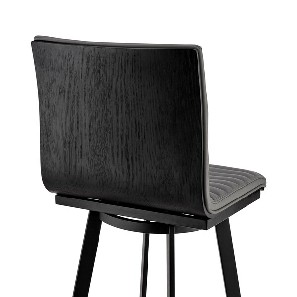 Armen Living Jermaine 26" Counter Height Swivel Bar Stool in Matt Black Finish with Gray Faux Leather - 721535762002
