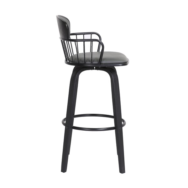 Armen Living Willow 25.5" Swivel Black Wood Counter Stool in Gray Faux Leather with Black Metal - LCWIBABLKGRY26