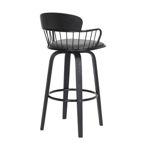 Armen Living Willow 25.5" Swivel Black Wood Counter Stool in Gray Faux Leather with Black Metal - LCWIBABLKGRY26