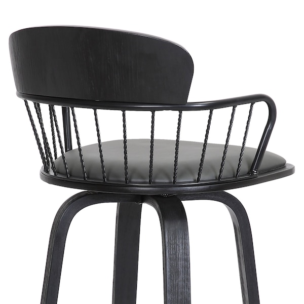 Armen Living Willow 25.5" Swivel Black Wood Counter Stool in Gray Faux Leather with Black Metal - LCWIBABLKGRY26