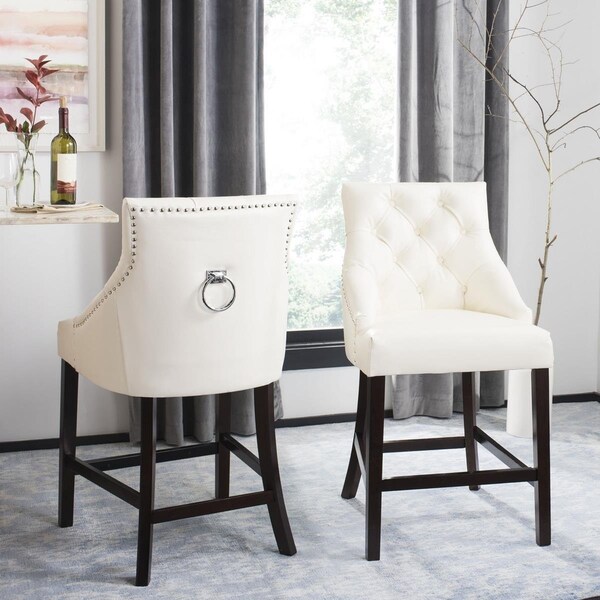 Safavieh Eleni Tufted Wing Back Counter Stool White & Espresso, 2PK - BST6305G-SET2