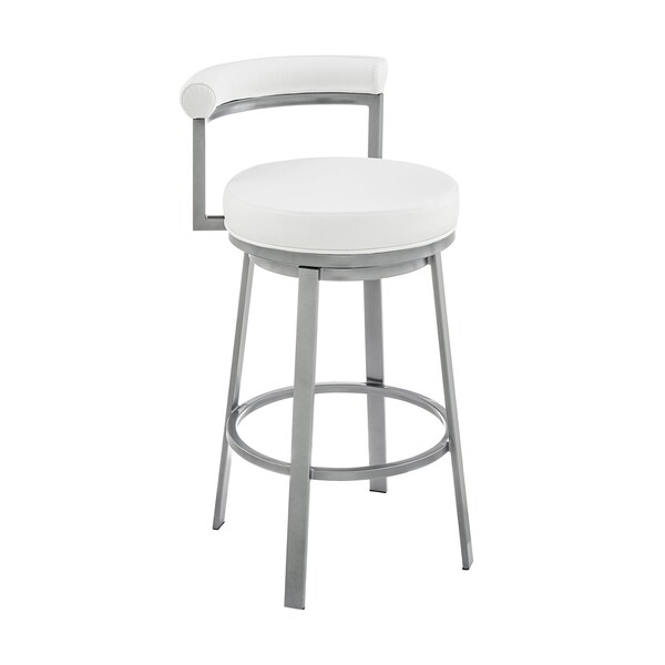 Armen Living Neura Swivel Counter or Bar Stool in Cloud Finish with White Faux Leather - 840254333529