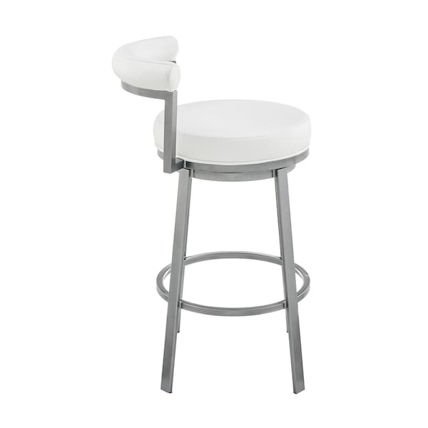 Armen Living Neura Swivel Counter or Bar Stool in Cloud Finish with White Faux Leather - 840254333529