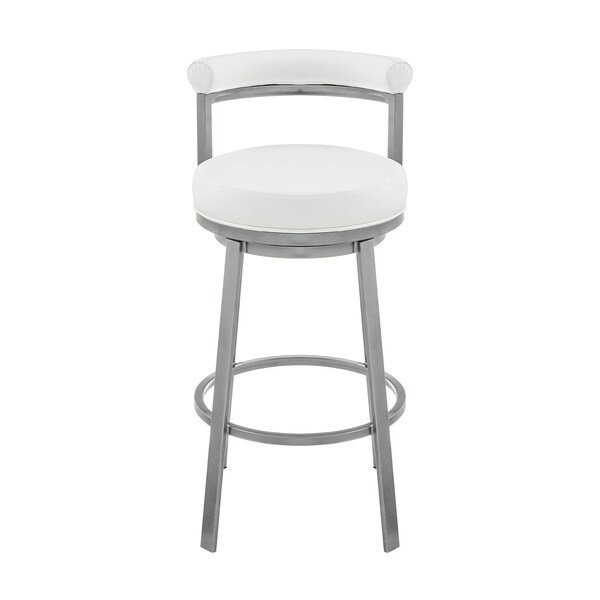 Armen Living Neura Swivel Counter or Bar Stool in Cloud Finish with White Faux Leather - 840254333529