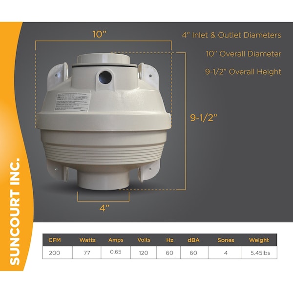 Suncourt Radon Mitigation Fan Kit w/4"-3" Couplers and Air Pressure Indicator - RDK04-3