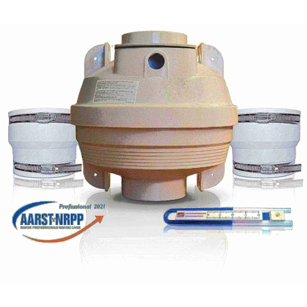 Suncourt Radon Mitigation Fan Kit w/ 4"-4" Couplers and Air Pressure Indicator - RDK04