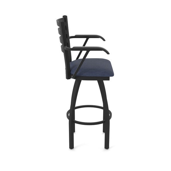 Holland Bar Stool Co Jackie with Arms 25 in. Swivel Counter Stool with Black Wrinkle Finish and Graph Anchor Seat - 415
