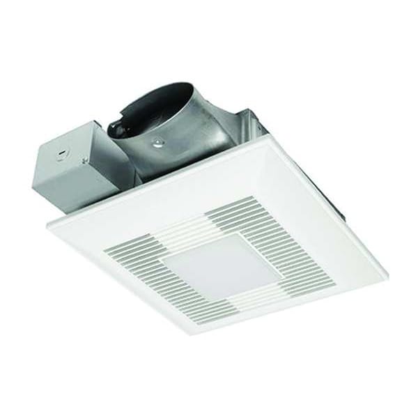 Panasonic Ceiling or Wall Bathroom Fan, 50/80/110 cfm cfm, 4 in Duct Dia., 120V AC, With Light - FV-0510VSL1