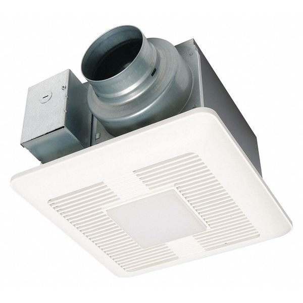 Panasonic Ceiling Bathroom Fan, 50/80/110 cfm cfm, 4 in or 6 in Duct Dia., 120V AC, With Light - FV-0511VQL1