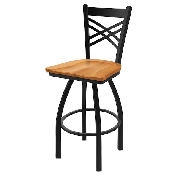 Holland Bar Stool Co 25" Swivel Counter Stool, Black Wrinkle, Med Maple Seat - 82025BWMEDMPL