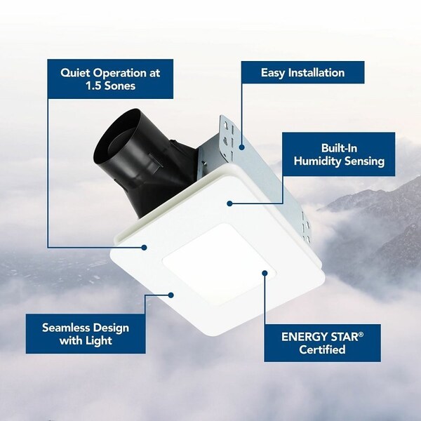 Broan Roomside Series Exhaust Fan, 0.4 A, 120 V, 80 cfm Air, 1.5 sones, LED Lamp, 4 in Duct, White - BELS8