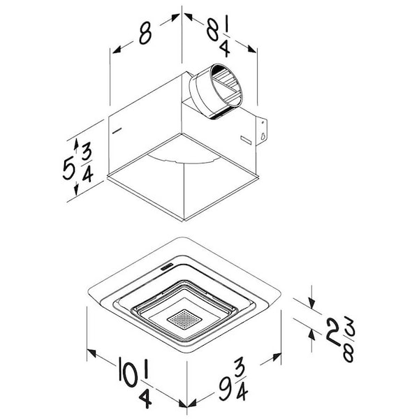 Broan Bathroom Fan, 80 cfm cfm, 4 in Duct Dia., With Light - SPK80L