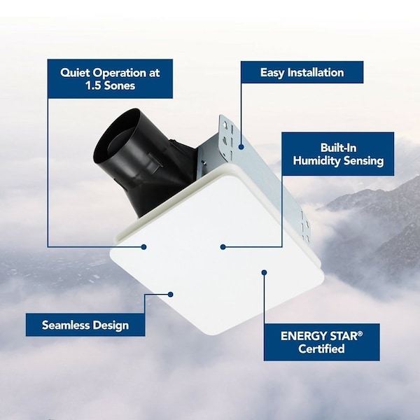 Broan Roomside Series Bathroom Exhaust Fan, 7-1/2 in L, 7-1/4 in W, 0.4 A, 120 V, 1-Speed - BES8