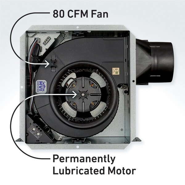 Broan Flex Series 80 CFM 0.7 Sones Humidity Sensing Ventilation Fan Light Energy Star - AE80SL