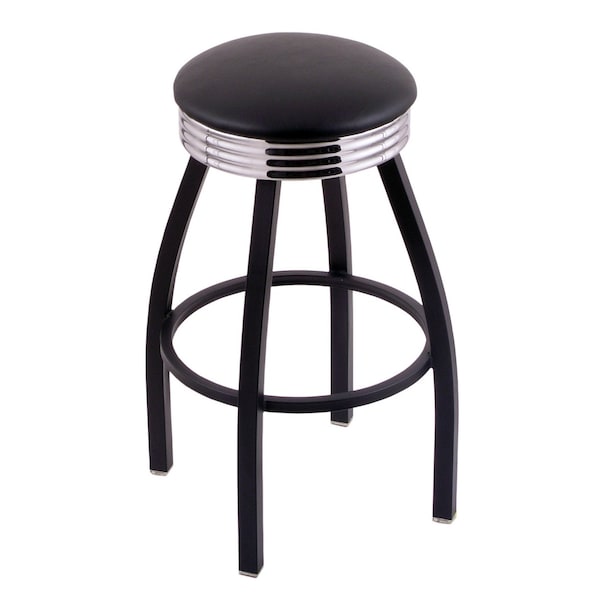 Holland Bar Stool Co 25" Counter Stool, Black Wrinkle, Accent Ring, Vinyl Seat, 360 Swivel - C8B3C25BLKVINYL