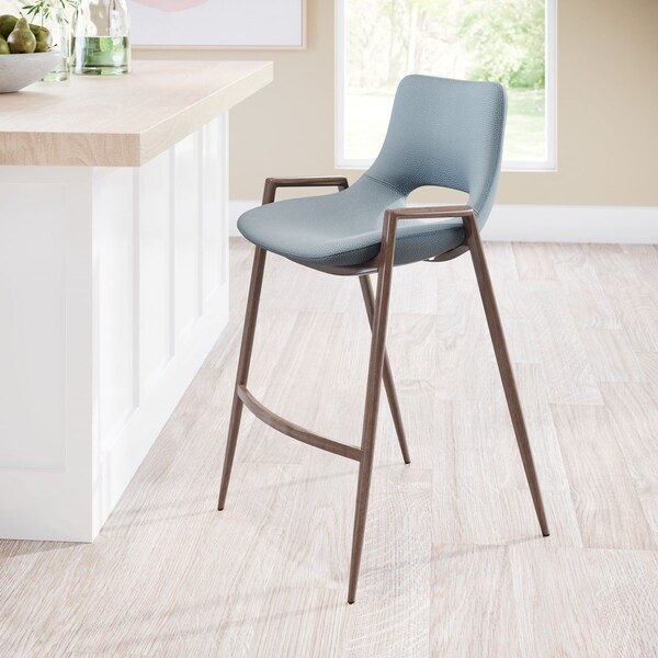 Zuo Modern Desi Counter Stool Set Of 2 Azure Gray & Walnut - 101692