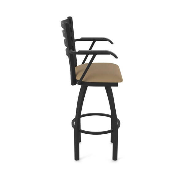 Holland Bar Stool Co Jackie with Arms 25 in. Swivel Counter Stool with Black Wrinkle Finish and Canter Sand Seat - 415