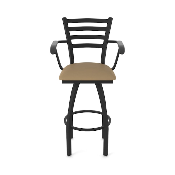 Holland Bar Stool Co Jackie with Arms 25 in. Swivel Counter Stool with Black Wrinkle Finish and Canter Sand Seat - 415