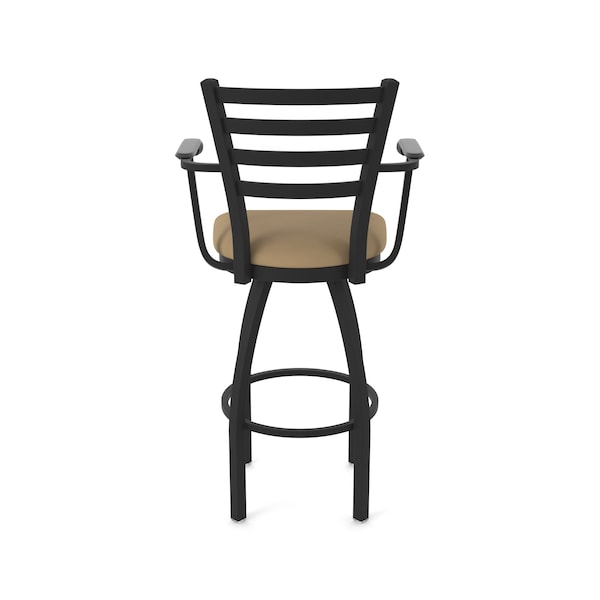 Holland Bar Stool Co Jackie with Arms 25 in. Swivel Counter Stool with Black Wrinkle Finish and Canter Sand Seat - 415