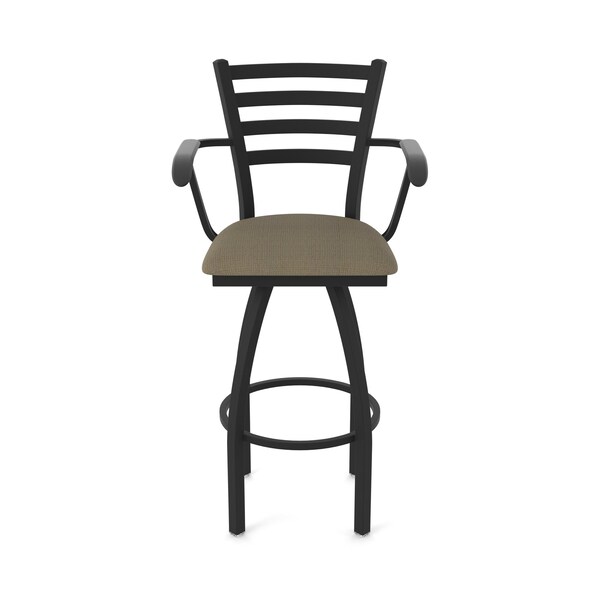 Holland Bar Stool Co Jackie with Arms 25 in. Swivel Counter Stool with Black Wrinkle Finish and Graph Cork Seat - 415