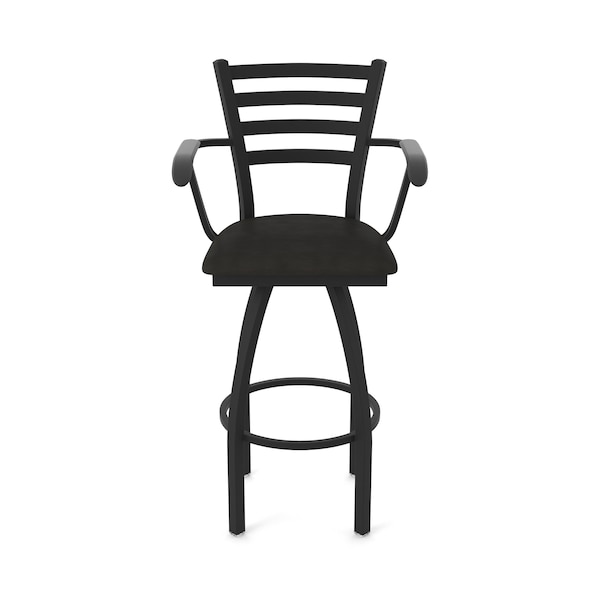 Holland Bar Stool Co Jackie with Arms 25 in. Swivel Counter Stool with Black Wrinkle Finish and Canter Espresso Seat - 415