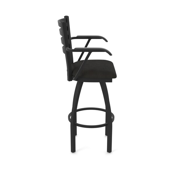 Holland Bar Stool Co Jackie with Arms 25 in. Swivel Counter Stool with Black Wrinkle Finish and Canter Espresso Seat - 415