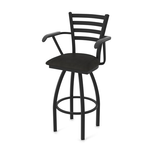 Holland Bar Stool Co Jackie with Arms 25 in. Swivel Counter Stool with Black Wrinkle Finish and Canter Espresso Seat - 415