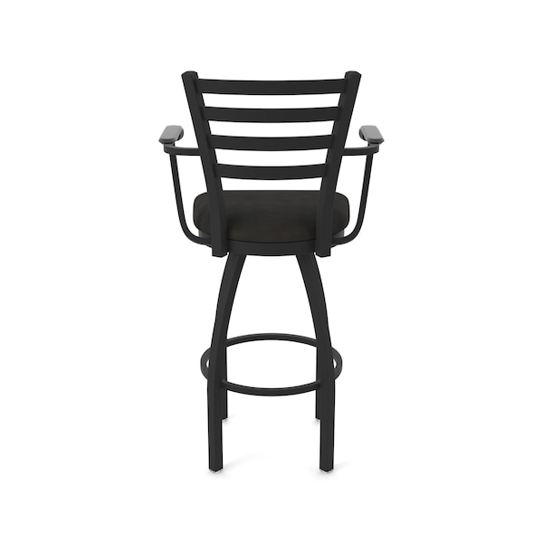Holland Bar Stool Co Jackie with Arms 25 in. Swivel Counter Stool with Black Wrinkle Finish and Canter Espresso Seat - 415